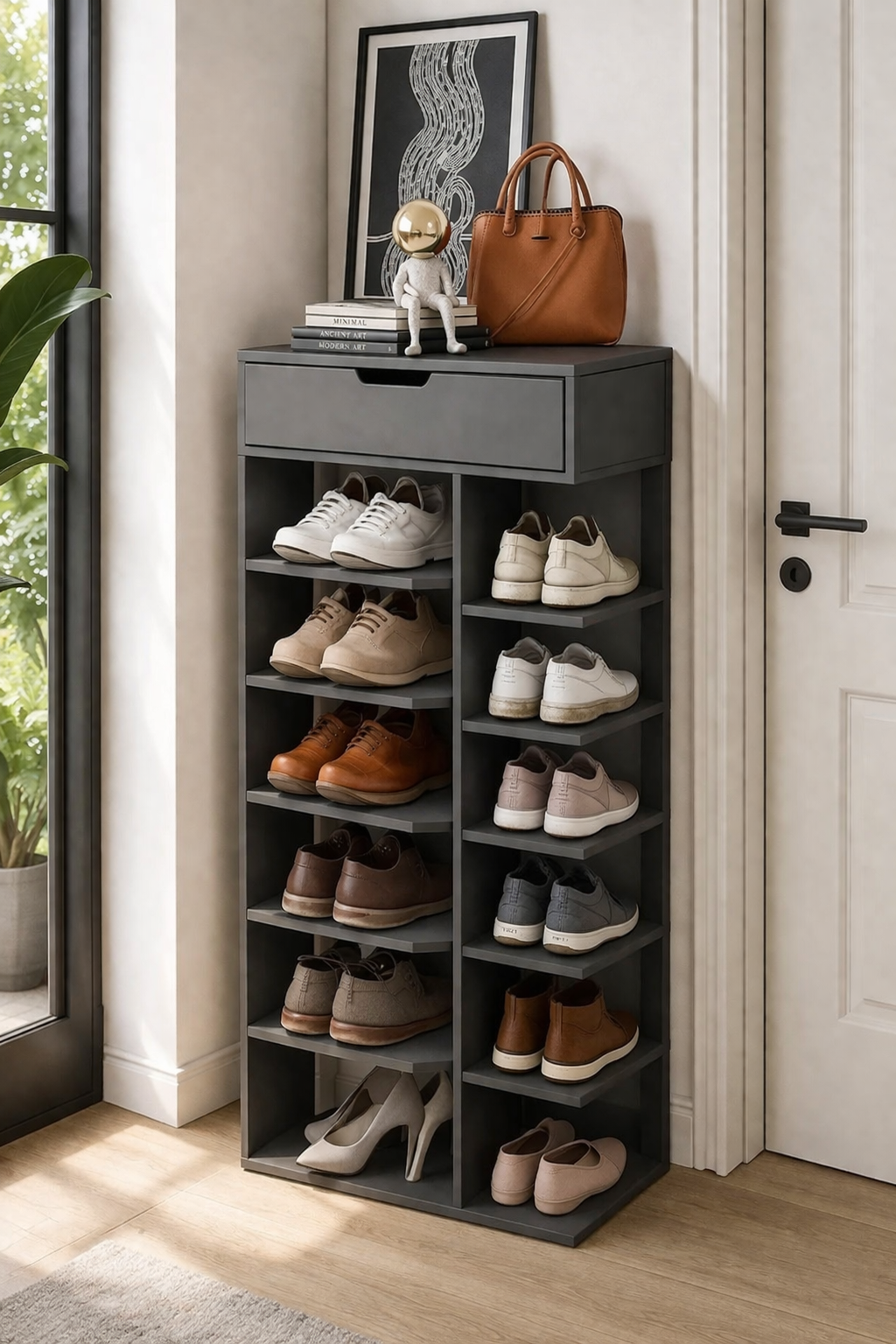 Pantofar Vertical 7 Etaje Spații Înguste 40x22x111 cm PAL Gri-1