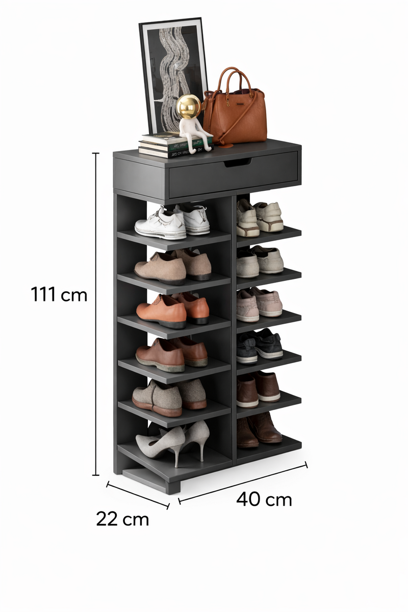 Pantofar Vertical 7 Etaje Spații Înguste 40x22x111 cm PAL Gri-3