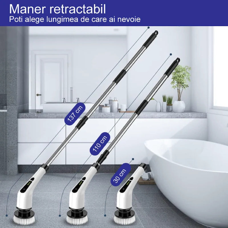 Perie Electrică Rotativă 9 în 1 Mâner 63-120 cm 2 Viteze USB Alb-3