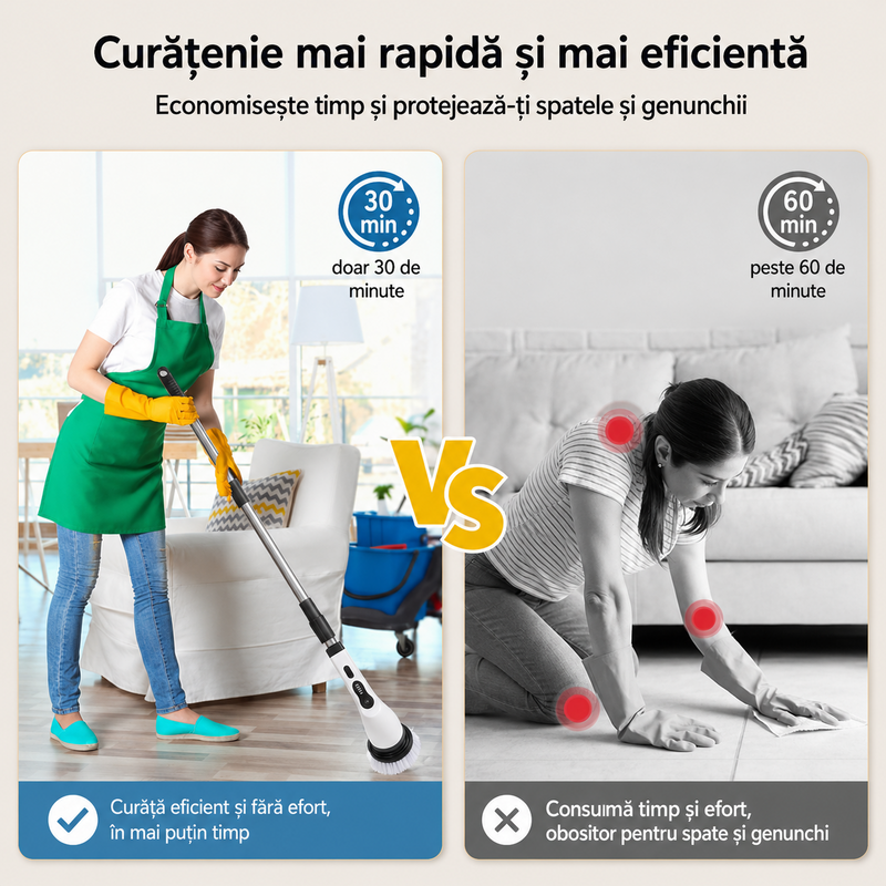Perie Electrică Rotativă 9 în 1 Mâner 63-120 cm 2 Viteze USB Alb-2