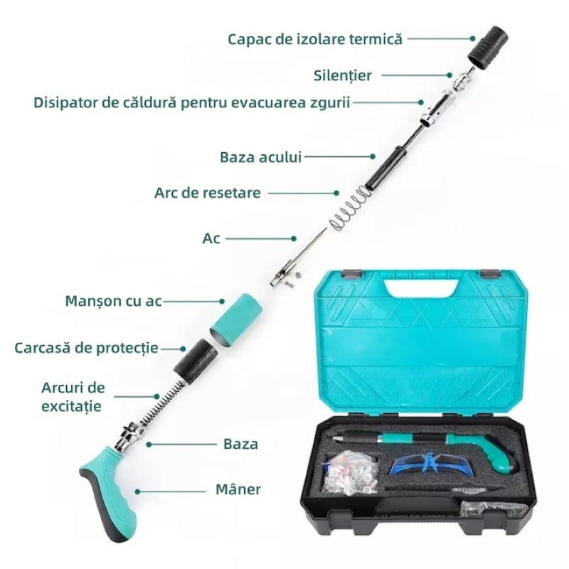 Kit Pistol Manual Cuie Beton cu 50 Cuie 7.2mm + Ochelari