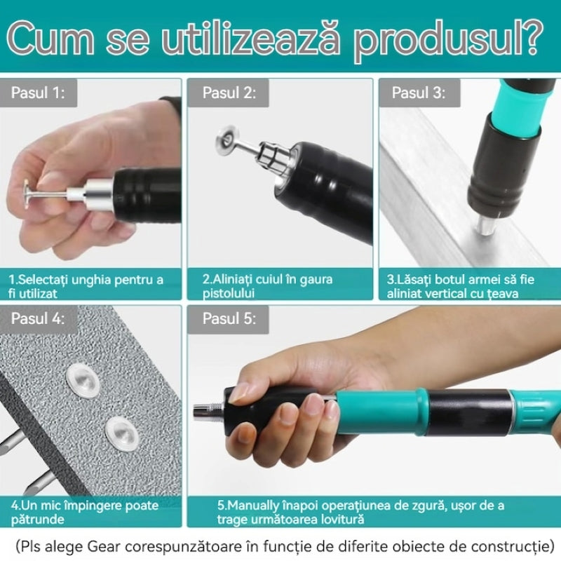 Kit Pistol Manual Cuie Beton cu 50 Cuie 7.2mm + Ochelari-4