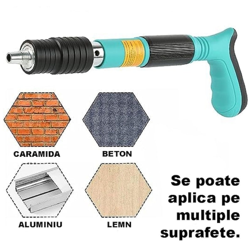 Kit Pistol Manual Cuie Beton cu 50 Cuie 7.2mm + Ochelari-7