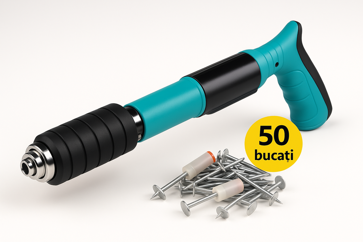 Kit Pistol Manual Cuie Beton cu 50 Cuie 7.2mm + Ochelari