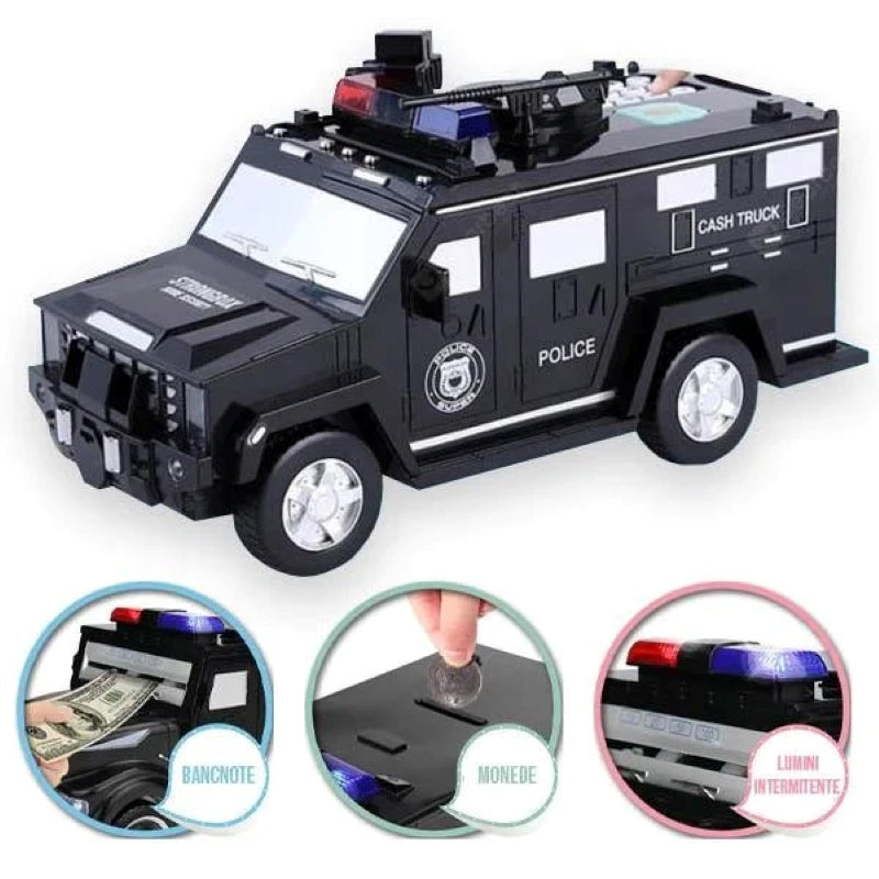 Pușculiță Seif Mașină Poliție Parolă Amprentă Sunete Lumini Negru-8