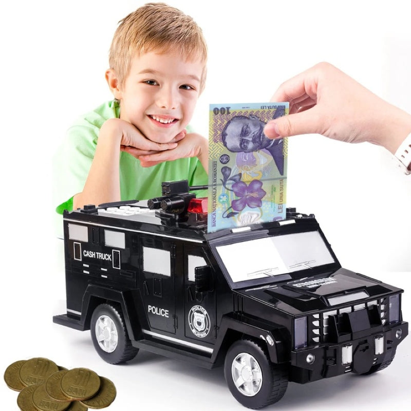 Pușculiță Seif Mașină Poliție Parolă Amprentă Sunete Lumini Negru-6