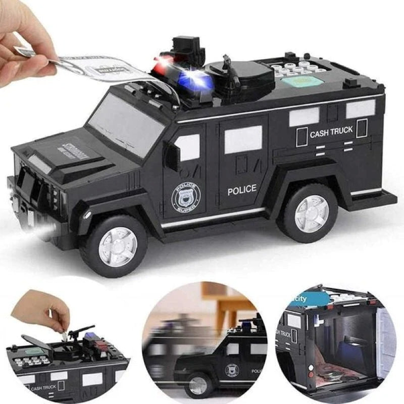 Pușculiță Seif Mașină Poliție Parolă Amprentă Sunete Lumini Negru