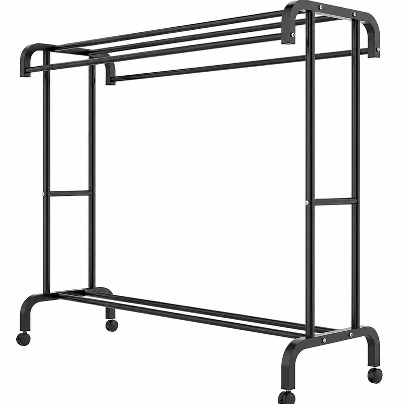Suport haine dublu metalic cu rafturi și suport pantofi, 50KG greutate maxima, 150x110x50cm-7
