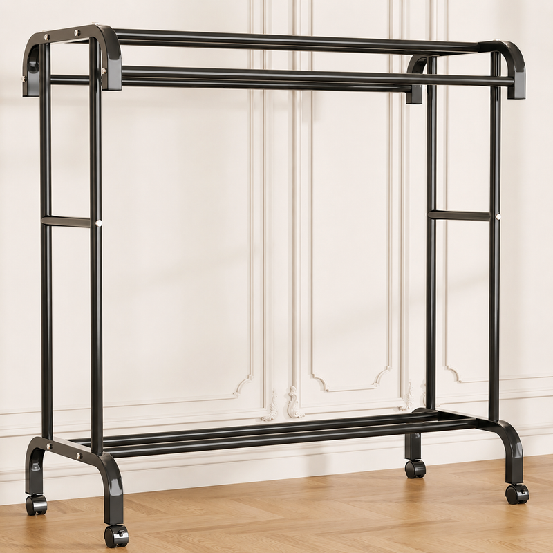 Suport haine dublu metalic cu rafturi și suport pantofi, 50KG greutate maxima, 150x110x50cm-8