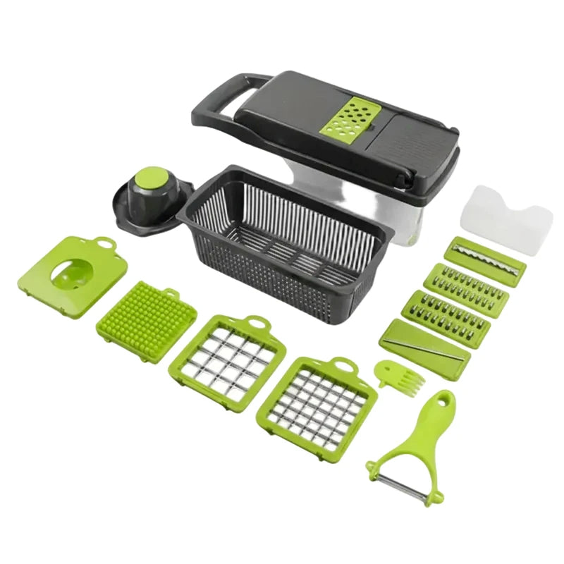 Răzătoare Multifuncțională Legume și Fructe 15 în 1 Gri/Verde-7