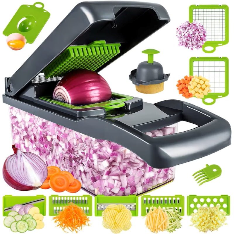 Răzătoare Multifuncțională Legume și Fructe 15 în 1 Gri/Verde-1