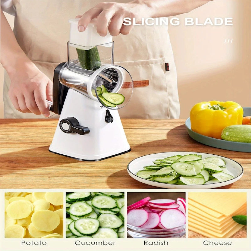 Răzătoare Legume cu Manivelă și 3 Tamburi Inox Albă-2