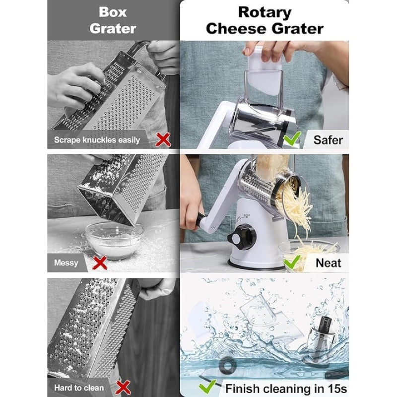 Răzătoare Legume cu Manivelă și 3 Tamburi Inox Albă-5