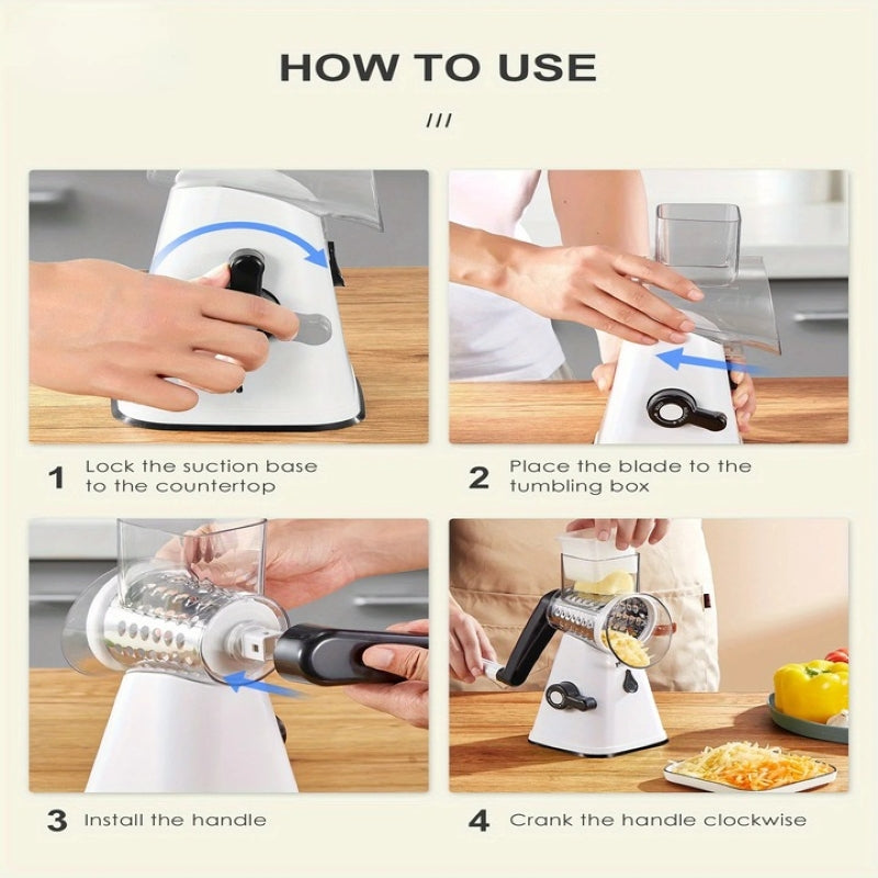 Răzătoare Legume cu Manivelă și 3 Tamburi Inox Albă-6