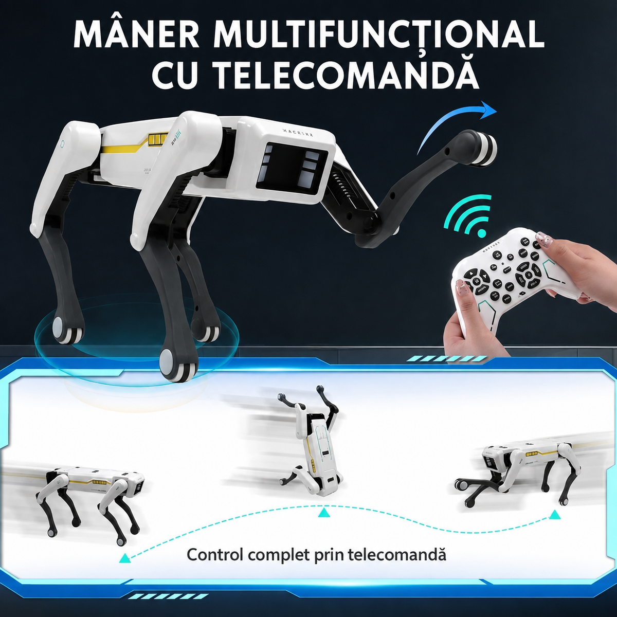 Câine Robot Inteligent Telecomandă Aplicație Comenzi Vocale Alb-3