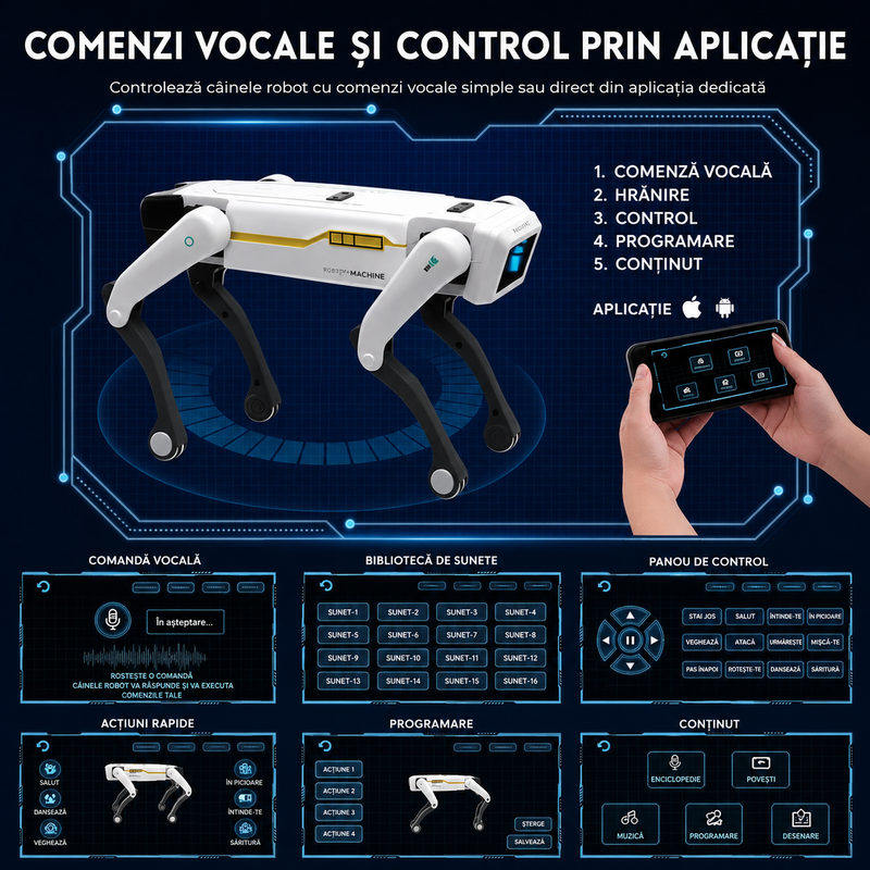 Câine Robot Inteligent Telecomandă Aplicație Comenzi Vocale Alb-4