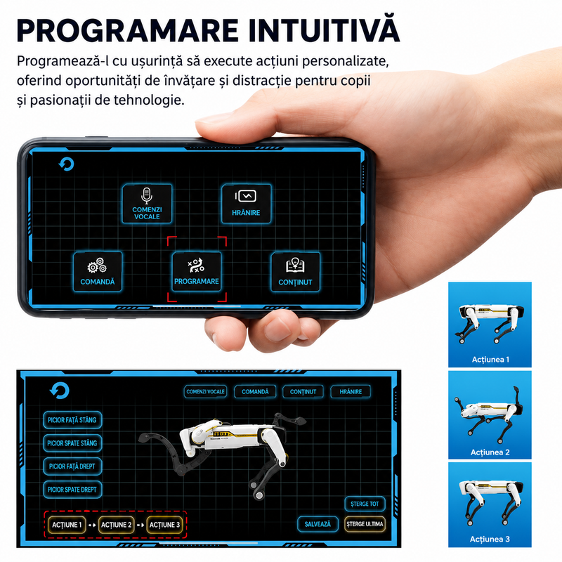 Câine Robot Inteligent Telecomandă Aplicație Comenzi Vocale Alb-6