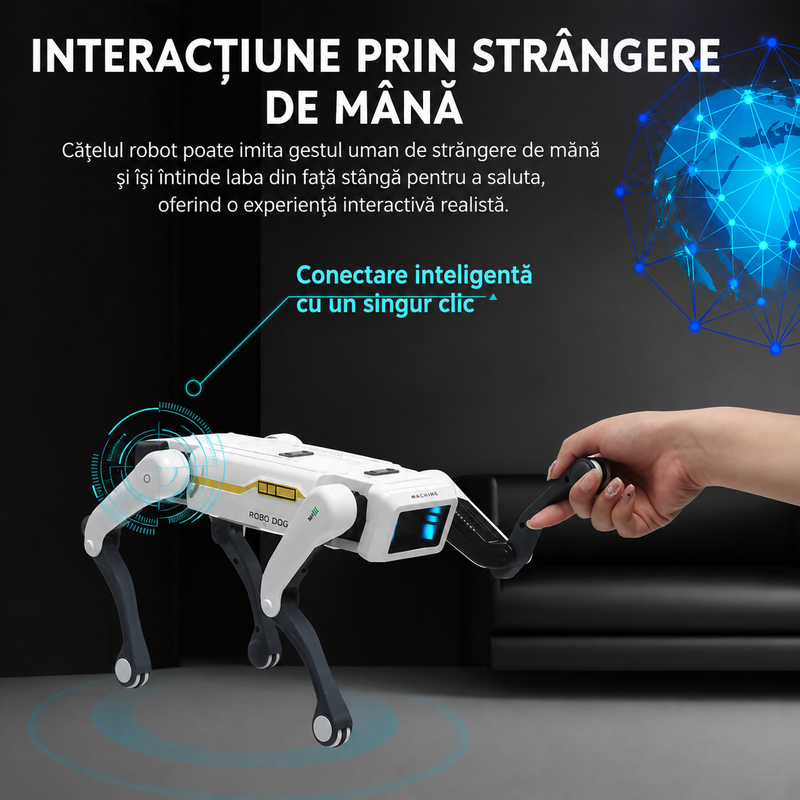 Câine Robot Inteligent Telecomandă Aplicație Comenzi Vocale Alb-7