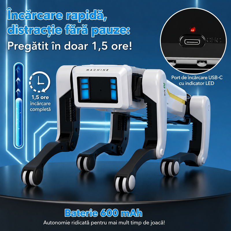 Câine Robot Inteligent Telecomandă Aplicație Comenzi Vocale Alb-8