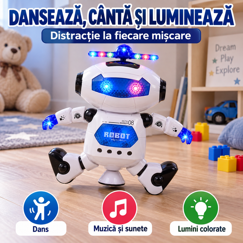 Jucărie Interactivă Robot Dansator Muzică Lumini Baterii Incluse-3