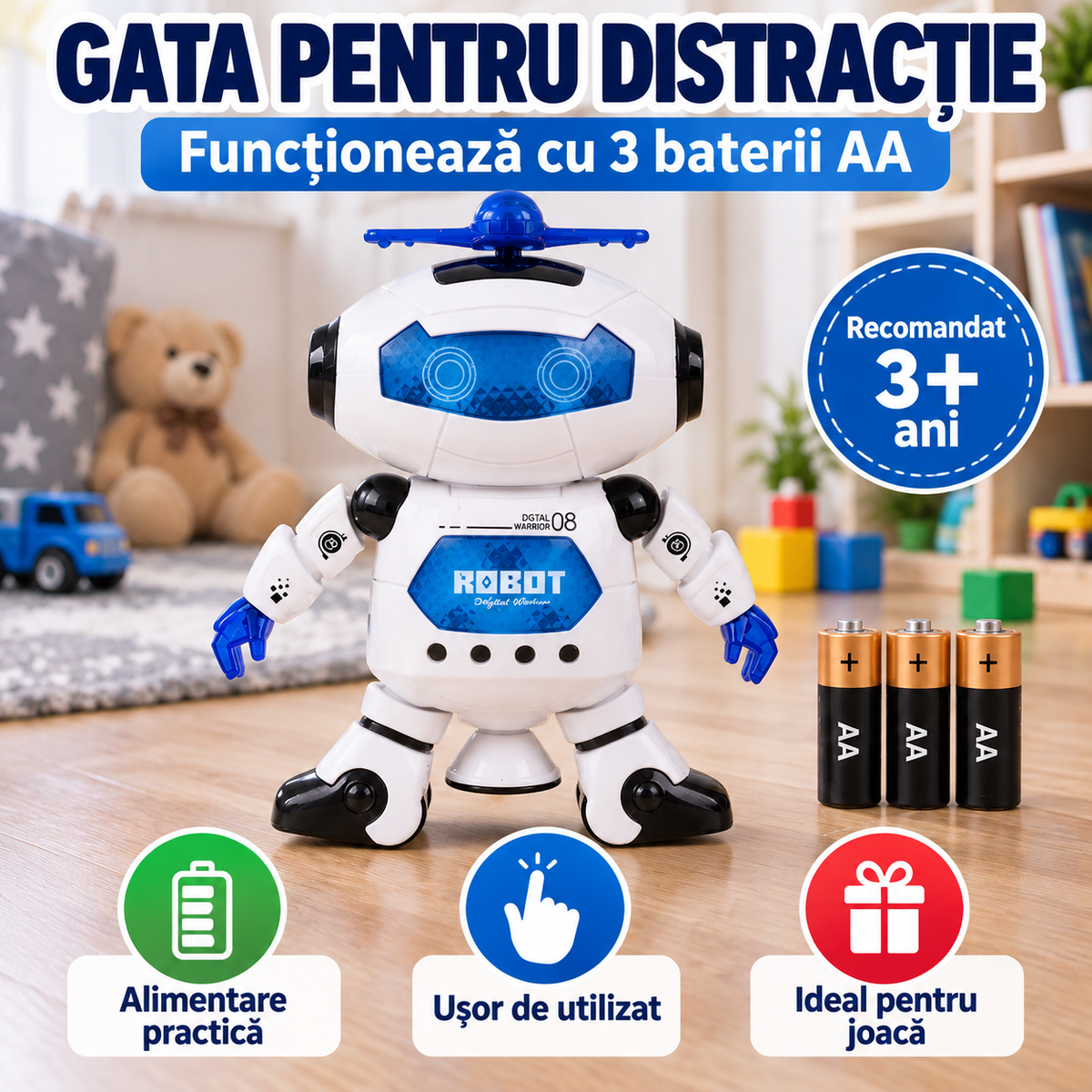 Jucărie Interactivă Robot Dansator Muzică Lumini Baterii Incluse-4