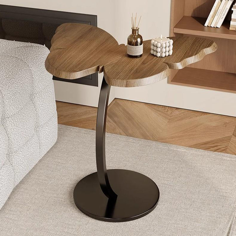 Măsuță decorativă în formă de fluture, blat aspect lemn și picior metalic, maro-negru-3