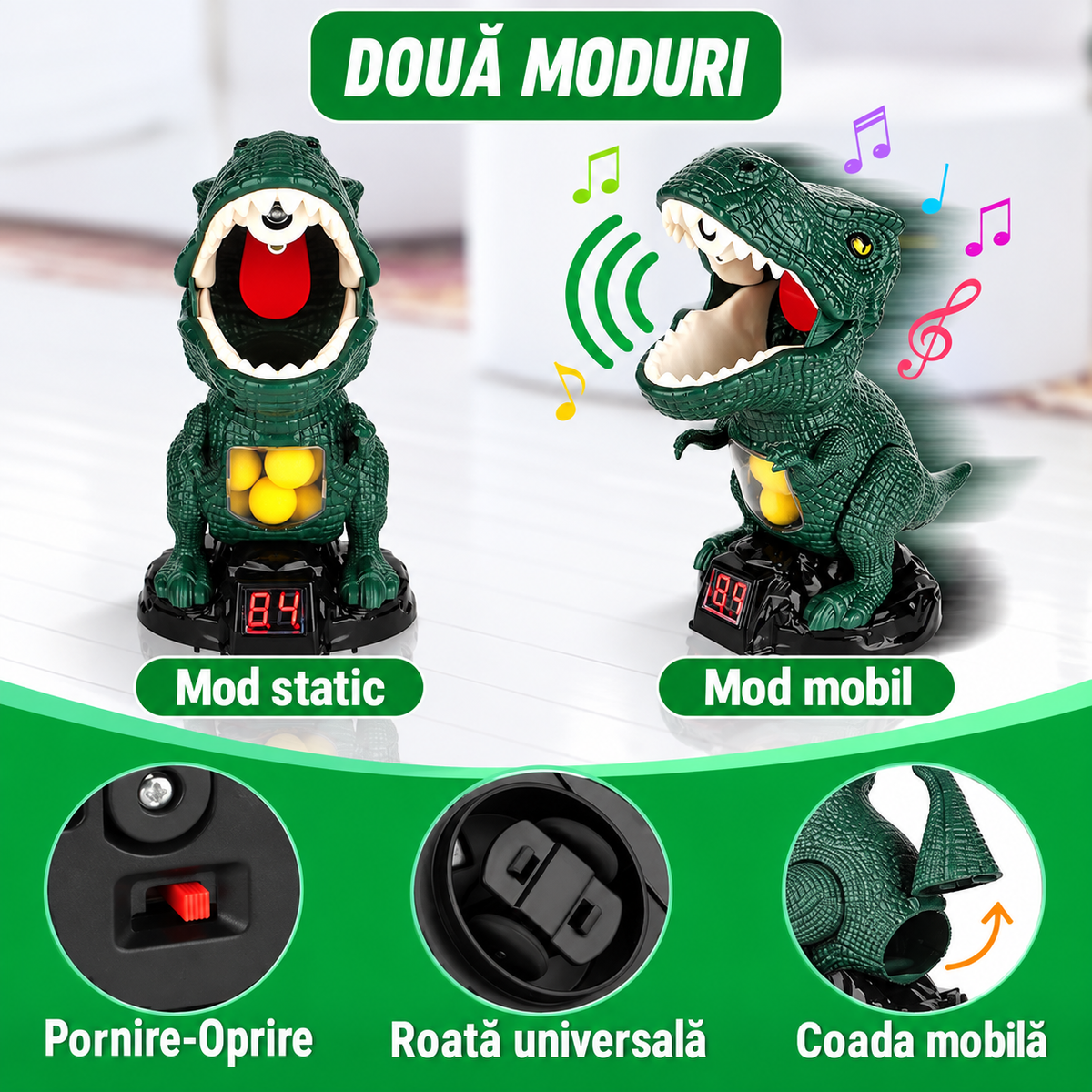 Set Joc Interactiv Tintă Dinozaur 2 Pistoale 48 Bile Spumă LED-4