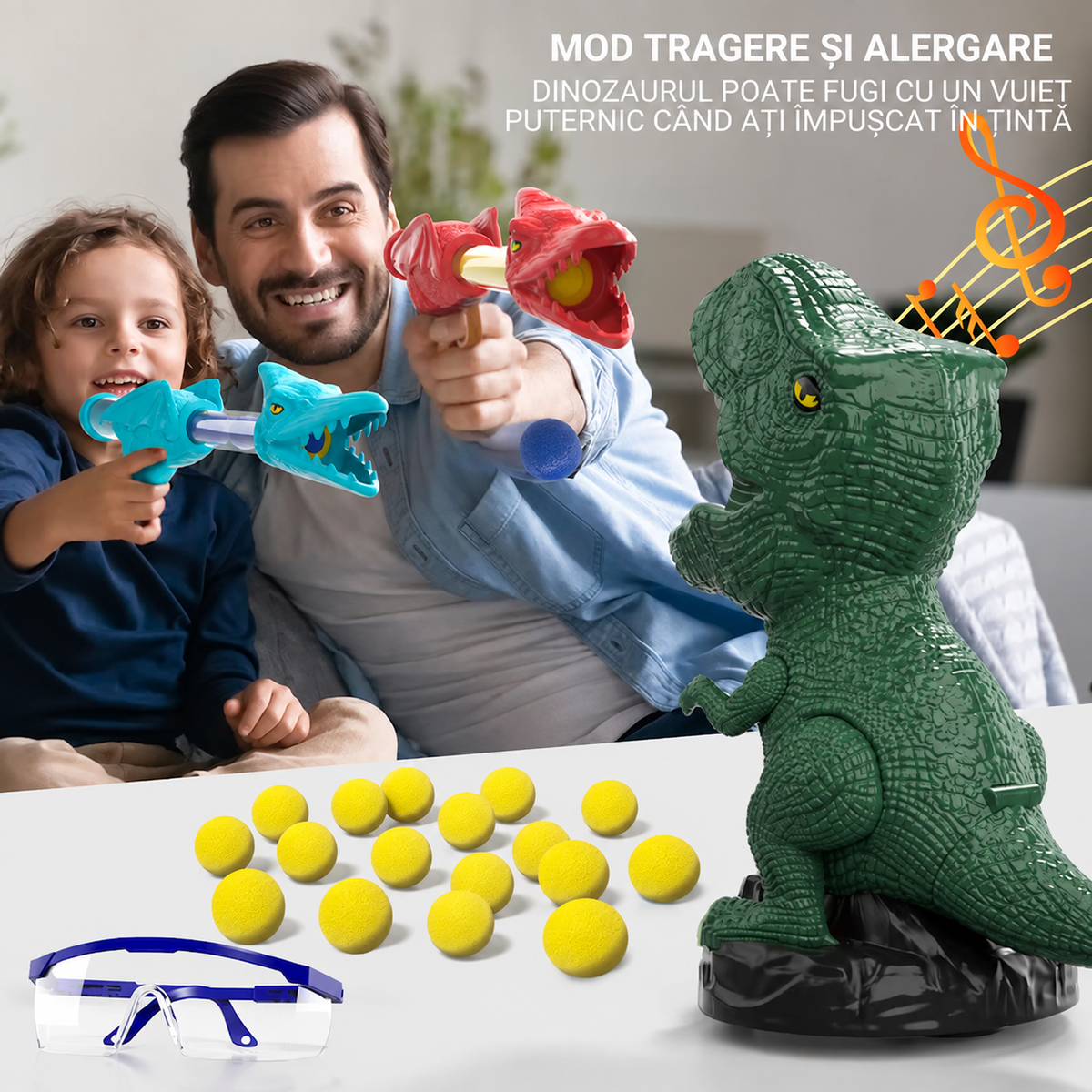 Set Joc Interactiv Tintă Dinozaur 2 Pistoale 48 Bile Spumă LED-7