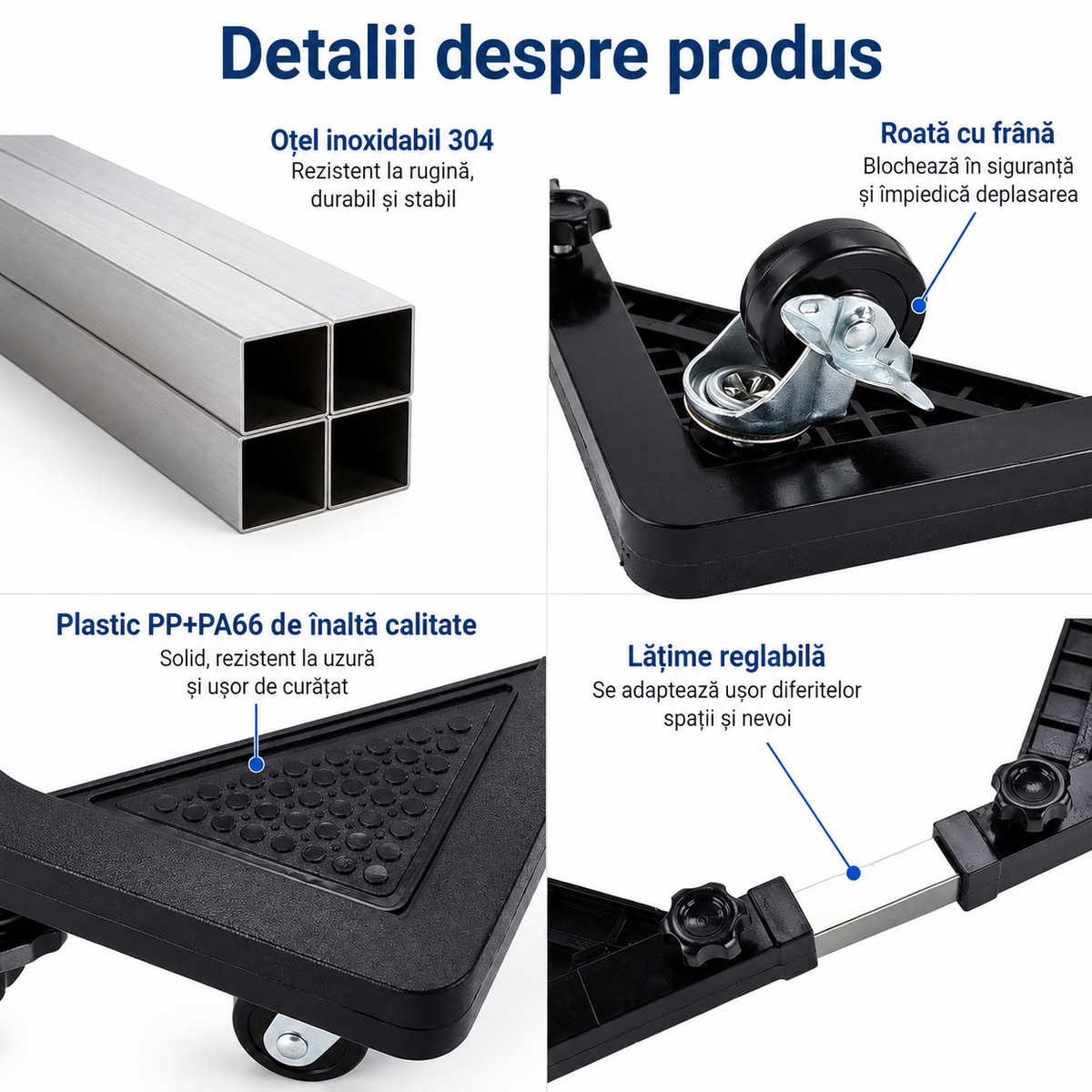 Suport Mobil Reglabil 41-55 cm Electrocasnice Roți cu Blocare Negru-3