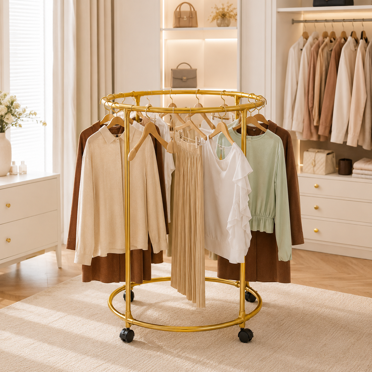 Suport Rotund pentru Haine din Oțel Inoxidabil, 130 cm, Roți Pivotante, Capacitate 40 kg-5