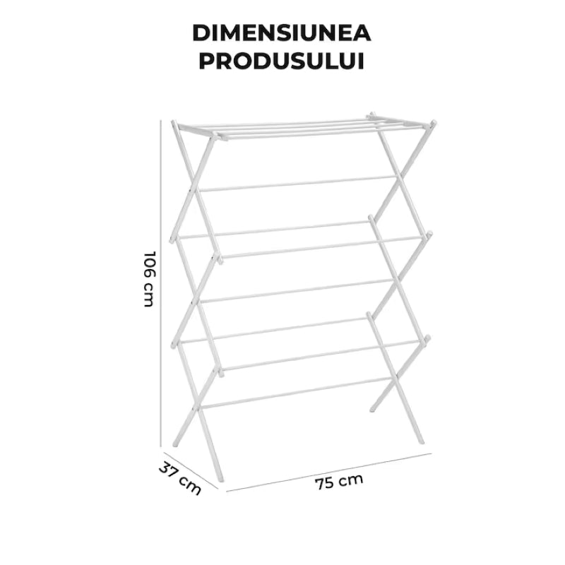 Uscător Rufe Vertical Pliabil Acordeon Oțel Carbon Compact Alb-3