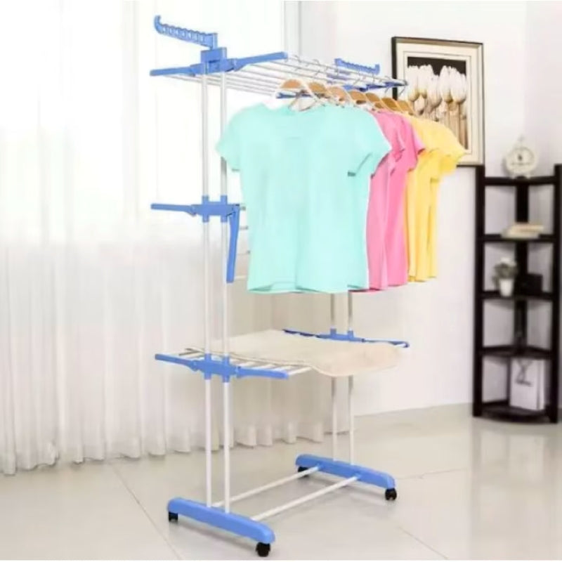 Uscător Haine Vertical Pliabil Oțel 4 Nivele Suport Umerașe Roți Albastru-8