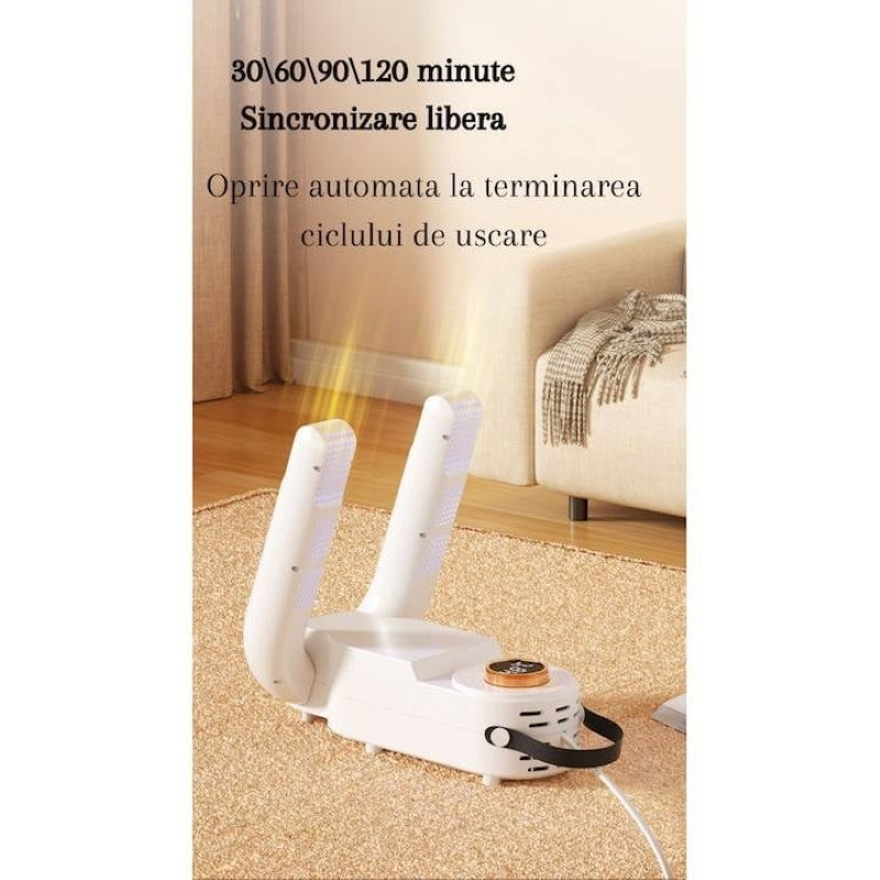 Uscător Automat Încălțăminte Pliabil Aer Cald 360 Sterilizare Temporizator Alb-3